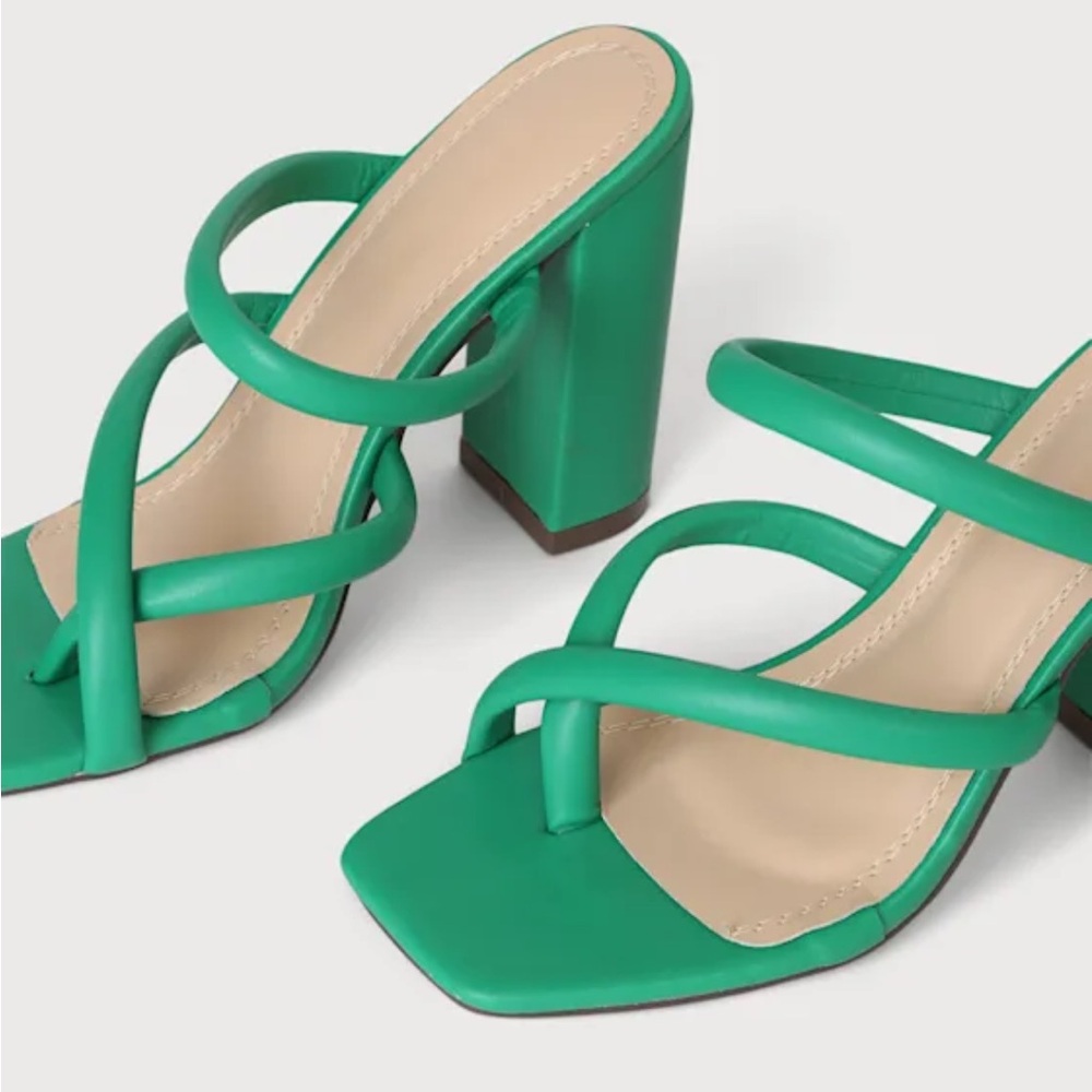 Aviana Green Strappy High Heel Slide Sandals 9 - Picture 4 of 5